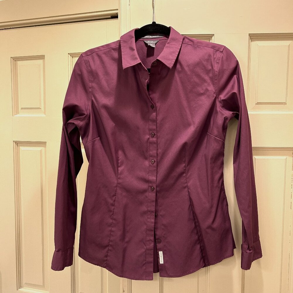 Women's Eddie Bauer Wrinkle Free, Shaped Fit Blouse--Eggplant, Size M